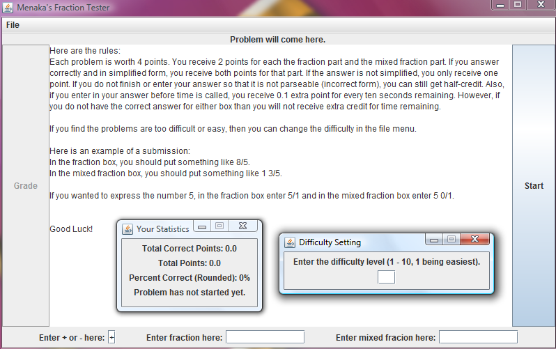 Fraction Tester Screenshot